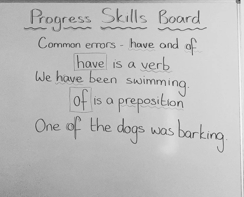 Whiteboard lesson on common errors: have is a verb, of is a preposition