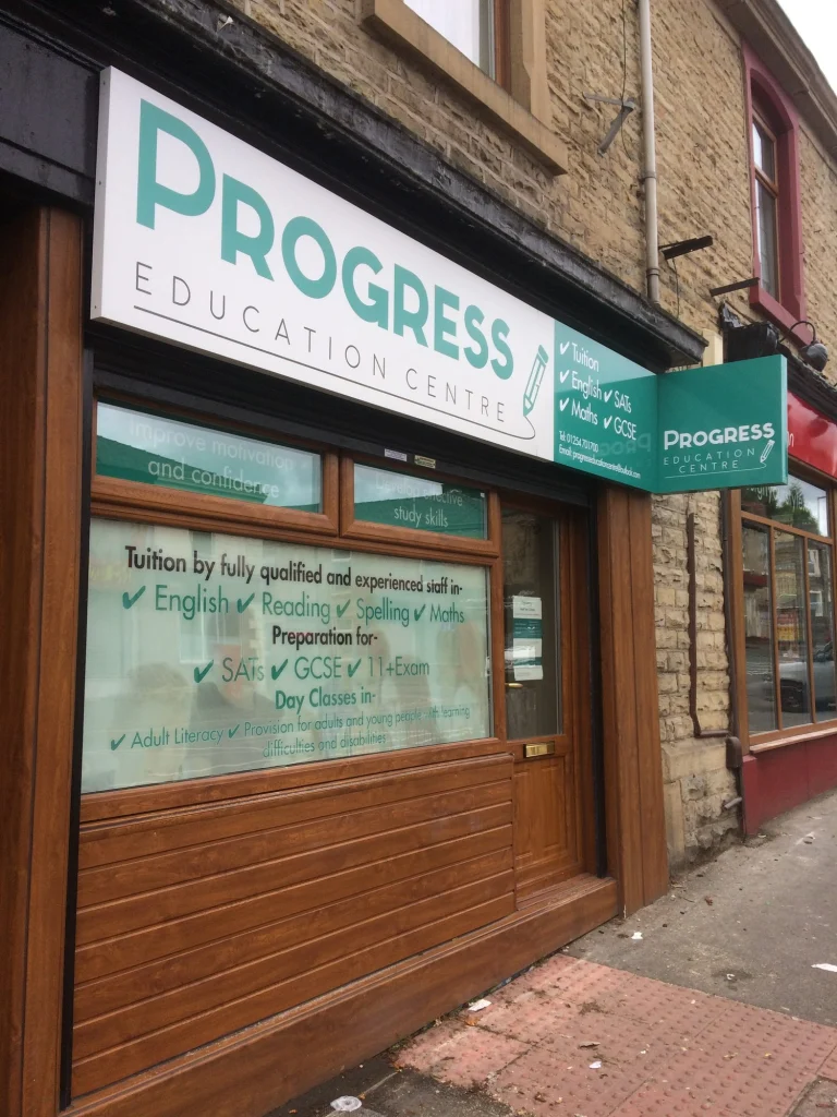 Progress Education Centre shopfront on Blackburn Road, Darwen