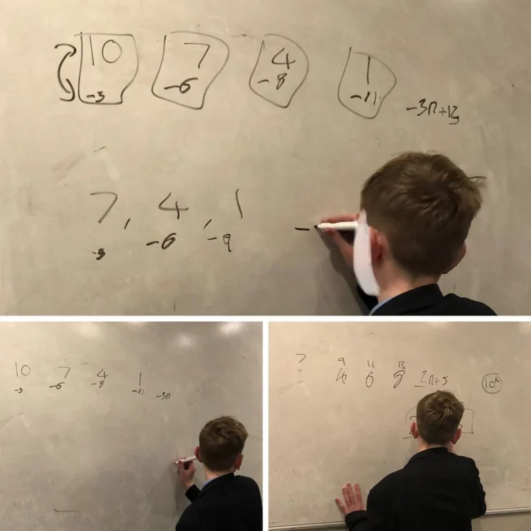 Student working out an nth term sequence on a whiteboard