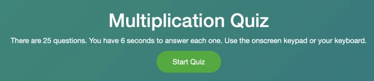 Multiplication Quiz start screen